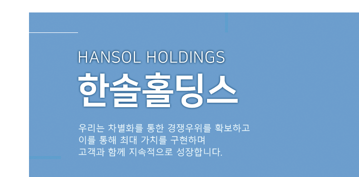 HANSOL HOLDINGS 한솔홀딩스 우리는 차별화를 통한 경쟁우위를 확보하고 이를 통해 최대 가치를 구현하며 고객과 함께 지속적으로 성장합니다.